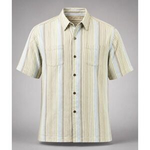 Tommy Bahama Mens XL Silk Shirt Striped Short Sleeve Button Up Resort Green